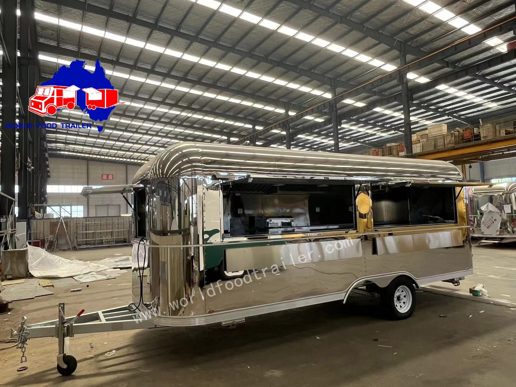 6M full mirror stainless steel airstream trailer for fast food business, luxury mobile coffee cart/ snack truck